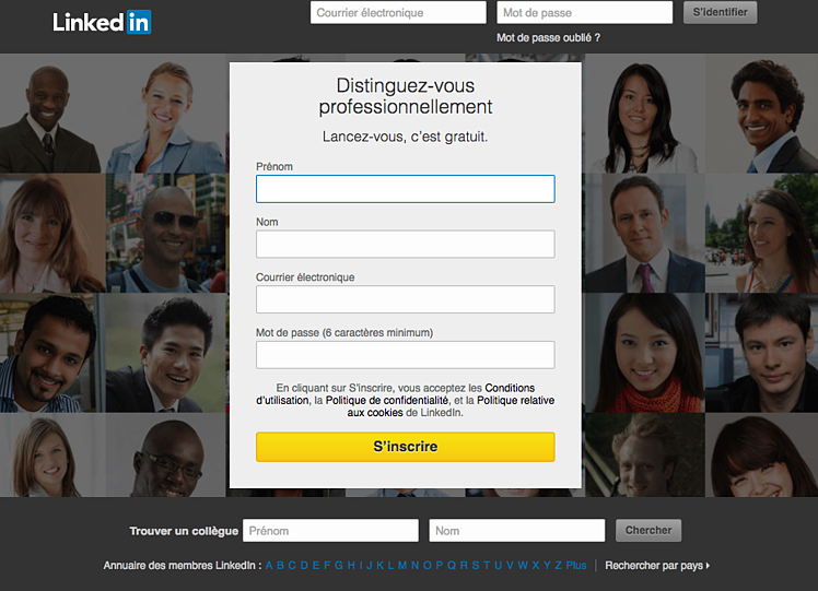 page d’inscription LinkedIn page d’inscription LinkedIn